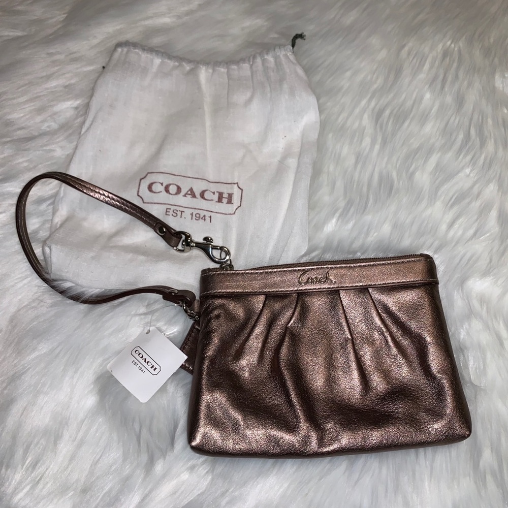 Bronze Coach Wristlet Purse Clutch